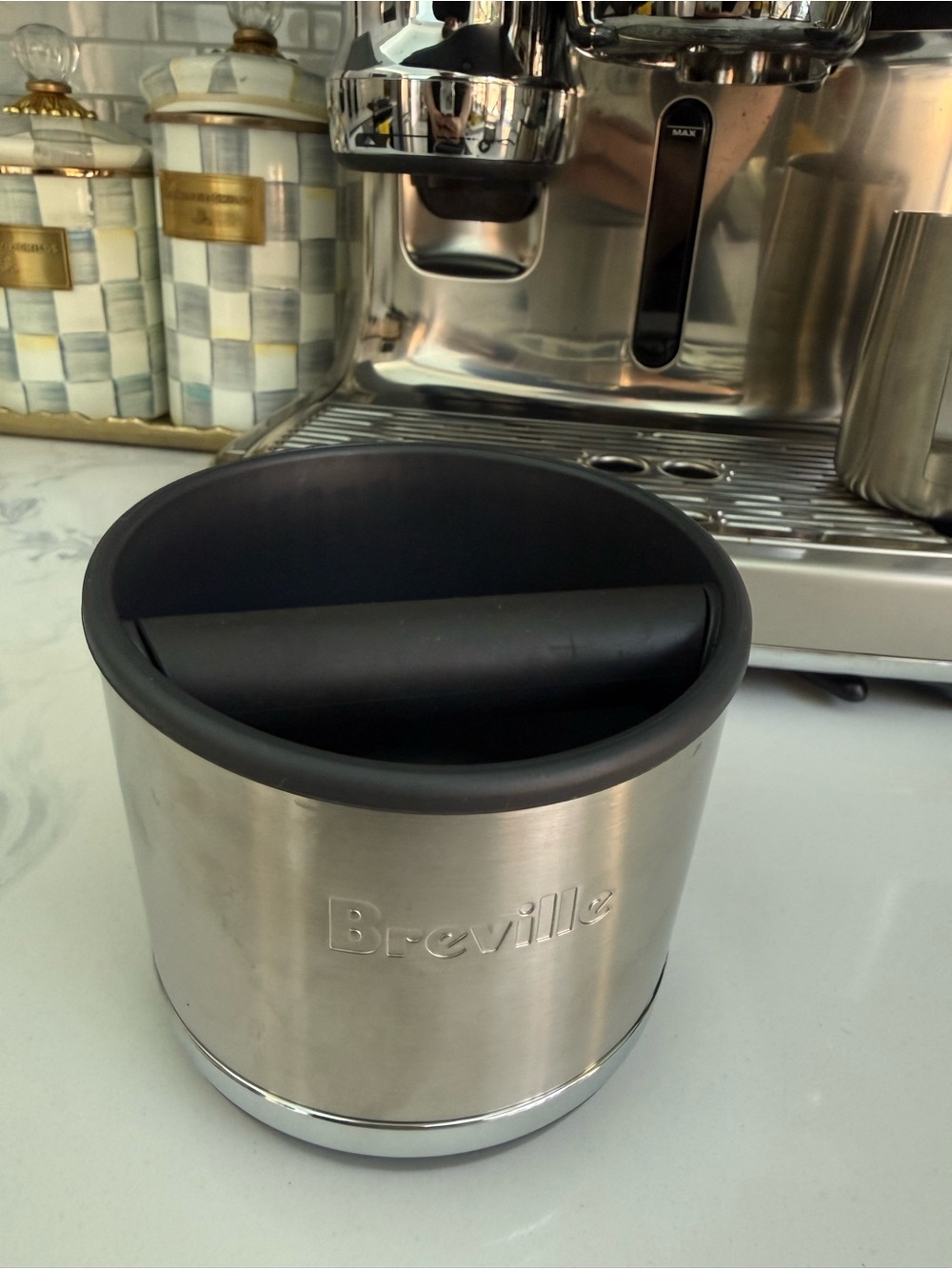 Breville Stainless Steel Knock Box with Black Silicone Rim